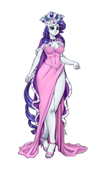 Size: 700x1142 | Tagged: safe, artist:pia-sama, princess platinum, rarity, anthro, plantigrade anthro, unicorn, hearth's warming eve (episode), breasts, clothes, dress, feet, female, high heels, looking at you, open-toed shoes, raritits, shoes, side slit, signature, simple background, solo, transparent background