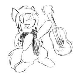 Size: 898x898 | Tagged: safe, artist:candel, oc, oc only, oc:candlelight, pony, animated, clothes, cute, dancing, gif, guitar, monochrome, scarf, sketch, solo