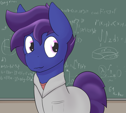 Size: 2944x2648 | Tagged: safe, artist:triplesevens, oc, oc only, oc:lucid dream, earth pony, pony, chalkboard, clothes, lab coat, math, solo
