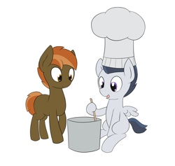 Size: 3000x2840 | Tagged: safe, artist:triplesevens, button mash, rumble, pony, chef's hat, duo, foal, hat, simple background, smiling