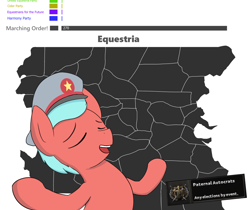 Size: 3000x2520 | Tagged: safe, artist:triplesevens, oc, oc:marching order, colt, dictator, election, equestria, foal, jeb bush, male, map, meme, smiling, solo