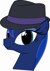 Size: 11276x16000 | Tagged: safe, luna, alicorn, pony, bust, fedora, female, hat, impossibly large image, looking at you, mare, solo, transparent background, trilby