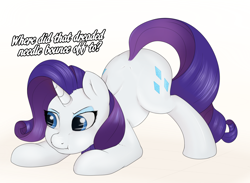 Size: 2274x1662 | Tagged: safe, artist:booponies, rarity, pony, unicorn, dialogue, face down ass up, female, mare, searching, simple background, solo, white background