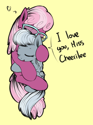 Size: 670x896 | Tagged: source needed, safe, artist:tiki2, artist:xioade, cheerilee, silver spoon, cheeribetes, cheerispoon, cute, dialogue, foal, silverbetes, snuggling