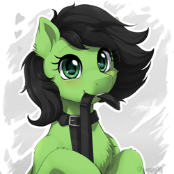 Size: 2000x2000 | Tagged: safe, artist:evomanaphy, oc, oc:anon filly, pony, collar, leash, looking at you, simple background, solo