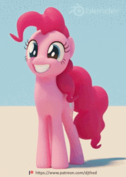Size: 384x540 | Tagged: safe, artist:therealdjthed, pinkie pie, earth pony, pony, 3d, 3d model, animated, blender, blinking, bouncing, breathing, cute, cycles, cycles render, diapinkes, female, gif, grin, happy, headbob, idle animation, mare, model:djthed, patreon, patreon logo, perfect loop, ponk, simple background, smiling, solo, squee, therealdjthed is trying to murder us, weapons-grade cute