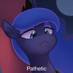 Size: 1018x1024 | Tagged: safe, artist:maren, princess luna, alicorn, pony, disapproval, female, frown, meme, pathetic, text