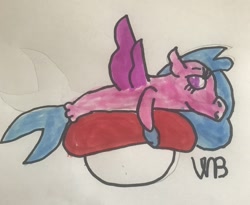 Size: 1280x1050 | Tagged: safe, artist:whistle blossom, silverstream, seapony (g4), adorable distress, cute, diastreamies, female, food, looking at you, marker drawing, ponies in food, signature, simple background, solo, sushi, sushi pony, teenager, traditional art, white background