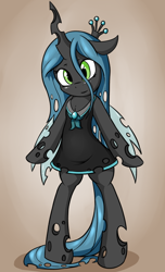 Size: 364x600 | Tagged: safe, artist:fearingfun, queen chrysalis, changeling, changeling queen, semi-anthro, bipedal, clothes, cute, cutealis, dress, female, schoolgirl, short dress, solo, younger