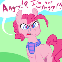 Size: 625x625 | Tagged: safe, artist:abzde, artist:firenhooves, pinkie pie, earth pony, pony, angry, clothes, double negative, scarf, solo