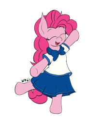 Size: 2352x2808 | Tagged: safe, artist:wapamario63, pinkie pie, earth pony, pony, bipedal, clothes, colored, cute, diapinkes, eyes closed, female, flat colors, happy, mare, open mouth, pleated skirt, school uniform, schoolgirl, skirt, smiling, solo