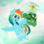 Size: 2148x2148 | Tagged: safe, artist:mrs1989, rainbow dash, tank, pegasus, pony, tortoise, cloud, cute, dashabetes, flying, sky, smiling, tankabetes