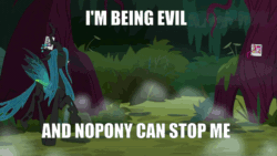 Size: 960x540 | Tagged: safe, edit, edited screencap, screencap, queen chrysalis, changeling, changeling queen, the mean 6, and nopony can stop me, animated, cropped, cute, cutealis, dialogue, female, happy, image macro, loop, meme, pranchrysalis, prancing, solo