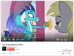 Size: 1750x1322 | Tagged: safe, edit, screencap, derpy hooves, princess ember, dragon, triple threat, discovery family logo, everything is ruined, food, meme, muffin, pure unfiltered evil, top 10 anime list parody, watchmojo.com, you monster, youtube