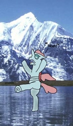 Size: 347x600 | Tagged: safe, artist:whistle blossom, ocellus, changedling, changeling, semi-anthro, autodesk sketchbook, bipedal, cute, day, dialogue, diaocelles, digital art, female, frog (hoof), ice, irl, mountain, open mouth, photo, ponies in real life, slipping, solo, teenager, underhoof
