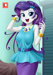 Size: 707x1000 | Tagged: safe, artist:uotapo, rarity, anthro, better together, equestria girls, rollercoaster of friendship, armpits, beautiful, blushing, bracelet, cellphone, cute, female, geode of shielding, happy, jewelry, magical geodes, open mouth, patreon, patreon logo, phone, raribetes, smartphone, solo, uotapo is trying to murder us