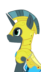 Size: 1500x2600 | Tagged: safe, artist:toastytop, oc, oc only, oc:idol hooves, unicorn, fanfic:the changeling of the guard, armor, disguise, disguised changeling, fanfic, fanfic art, royal guard, simple background, solo, white background