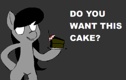 Size: 550x350 | Tagged: safe, artist:ghost, octavia melody, earth pony, pony, animated, bipedal, cake, do you want this cake, featureless crotch, food, frame by frame, harry partridge, meme, nicolas cage, solo