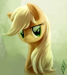 Size: 666x750 | Tagged: safe, artist:whitediamonds, applejack, earth pony, pony, bust, female, hatless, index get, mare, missing accessory, picasa, portrait, solo