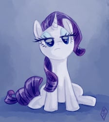 Size: 596x666 | Tagged: safe, artist:whitediamonds, rarity, pony, unicorn, female, gradient background, mare, sitting, solo, unamused