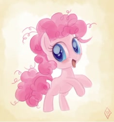 Size: 587x625 | Tagged: safe, artist:whitediamonds, pinkie pie, earth pony, pony, cute, female, filly, foal, gradient background, happy, looking at you, rearing, solo
