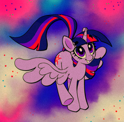 Size: 1319x1300 | Tagged: safe, artist:littmosa, twilight sparkle, twilight sparkle (alicorn), alicorn, pony, cute, female, limited palette, mare, smiling, solo, spread wings, twiabetes, wings