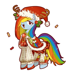 Size: 737x731 | Tagged: safe, artist:umeguru, part of a set, rainbow dash, pegasus, pony, antlers, christmas, clothes, hat, solo