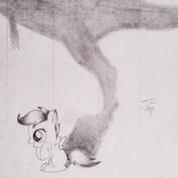 Size: 1024x1024 | Tagged: safe, artist:theasce, scootaloo, monochrome, shadow, solo, traditional art