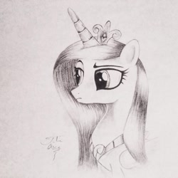 Size: 1024x1024 | Tagged: safe, artist:theasce, princess cadance, alicorn, pony, monochrome, solo, traditional art