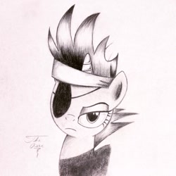 Size: 1024x1024 | Tagged: safe, artist:theasce, twilight sparkle, eyepatch, future twilight, looking at you, monochrome, solo, traditional art