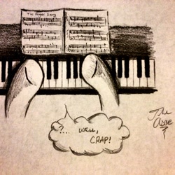 Size: 2448x2448 | Tagged: safe, artist:theasce, hooves, monochrome, offscreen character, piano, traditional art