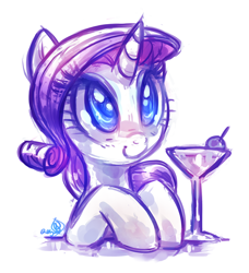 Size: 1024x1123 | Tagged: safe, artist:whitediamonds, rarity, pony, unicorn, cute, drink, female, glass, mare, martini, raribetes, simple background, smiling, solo, white background