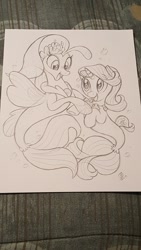 Size: 675x1200 | Tagged: safe, artist:whitediamonds, princess skystar, starlight glimmer, seapony (g4), my little pony: the movie, duo, female, pencil drawing, photo, seaponified, seapony starlight glimmer, simple background, species swap, traditional art, white background