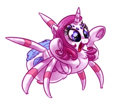 Size: 1024x856 | Tagged: safe, artist:whitediamonds, oc, oc only, oc:white diamonds, monster pony, original species, spider, spiderpony, chest fluff, cute, diabetes, fangs, female, monster mare, not rarity, ocbetes, rearing, solo, species swap