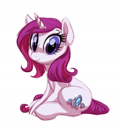 Size: 1946x2048 | Tagged: safe, artist:whitediamonds, oc, oc only, oc:white diamonds, pony, unicorn, cute, female, looking at you, mare, not rarity, simple background, sitting, smiling, solo, white background