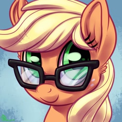 Size: 1800x1800 | Tagged: safe, artist:whitediamonds, applejack, earth pony, pony, adorkable, bust, cute, dork, ear fluff, female, glasses, jackabetes, mare, portrait, solo