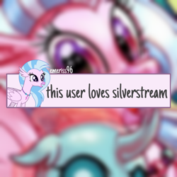 Size: 600x600 | Tagged: safe, artist:whitediamonds, edit, ocellus, silverstream, changedling, changeling, classical hippogriff, hippogriff, cute, diastreamies, female, folded wings, grin, looking at you, offscreen character, open mouth, smiling, smiling at you, spread wings, user box, wings