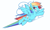 Size: 671x402 | Tagged: safe, artist:theuselesstoe, rainbow dash, pegasus, pony, blue coat, cloud, female, flying, mare, multicolored mane, solo