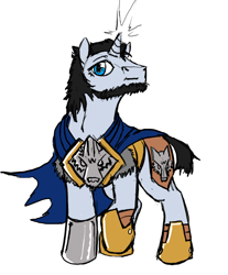 Size: 468x566 | Tagged: safe, artist:sawhorse, oc, oc only, pony, unicorn, beard, cape, clothes, facial hair, hoof shoes, male, simple background, solo, stallion, white background