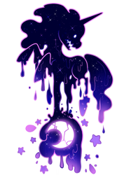 Size: 621x879 | Tagged: safe, artist:theuselesstoe, tantabus, crescent moon, cutie mark, design, liquid, melting, moon, shirt design, simple background, solo, stars, transparent background, transparent moon