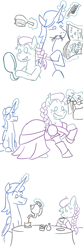 Size: 800x2400 | Tagged: safe, artist:jargon scott, prince artemis, princess luna, oc, oc:grittyguts, alicorn, pony, alternate hairstyle, artemabetes, braid, clothes, comic, cute, dream walker luna, dress, rule 63, rule63betes, tea party