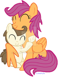 Size: 600x798 | Tagged: safe, artist:cutiestyle, pound cake, scootaloo, cute, female, hug, love, male, older, scootapound, shipping, simple background, straight, watermark, white background