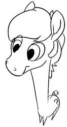 Size: 610x1152 | Tagged: safe, artist:anonymous, oc, oc:anon, black and white, long neck, solo, stallion