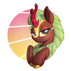 Size: 1500x1500 | Tagged: safe, artist:shydale, cinder glow, summer flare, kirin, abstract background, background kirin, beautiful, cloven hooves, cute, female, kirinbetes, looking at you, portrait, simple background, solo, white background