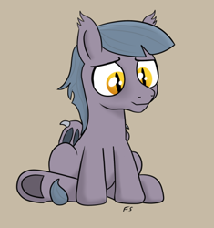 Size: 500x531 | Tagged: safe, artist:flyingsaucer, oc, oc:baffles, bat pony, colt, sitting