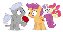 Size: 1050x540 | Tagged: safe, artist:dm29, apple bloom, chipcutter, scootaloo, sweetie belle, cute, cutie mark crusaders, shipping, straight