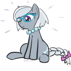 Size: 500x500 | Tagged: safe, artist:moronsonofboron, silver spoon, earth pony, pony, alternate hairstyle, female, filly, glasses, pearl necklace, simple background, solo, white background