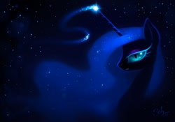 Size: 1111x776 | Tagged: safe, artist:scheadar, nightmare moon, bedroom eyes, looking at you, magic, portrait, smiling, solo, stars