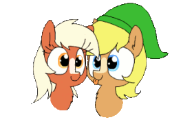 Size: 300x213 | Tagged: safe, artist:wafflecakes, quarter hearts, earth pony, pony, animated, bust, cute, ear fluff, epona, female, fluffle puffing, gif, link, male, mare, ponified, portrait, silly, silly pony, simple background, smiling, stallion, the legend of zelda, tongue out, transparent background