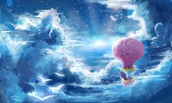 Size: 3000x1800 | Tagged: safe, artist:aquagalaxy, twilight sparkle, pony, balloon, female, mare, scenery, sky, solo